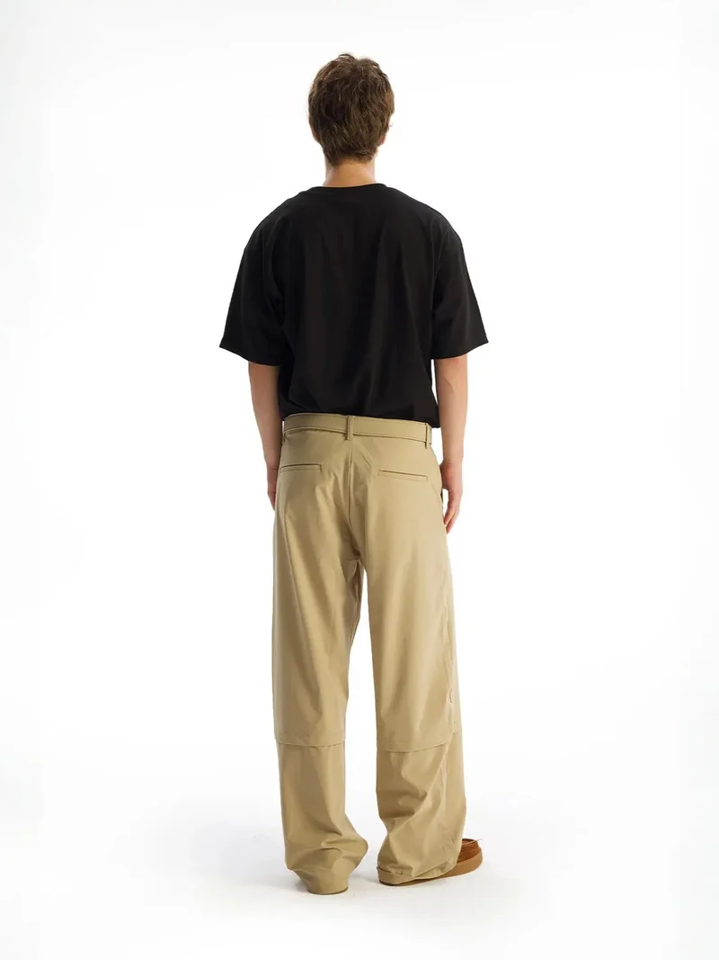 Giesto Beige Natural GIESTO Belted Gabardine Straight Leg Pants for Men | Best Price UAE